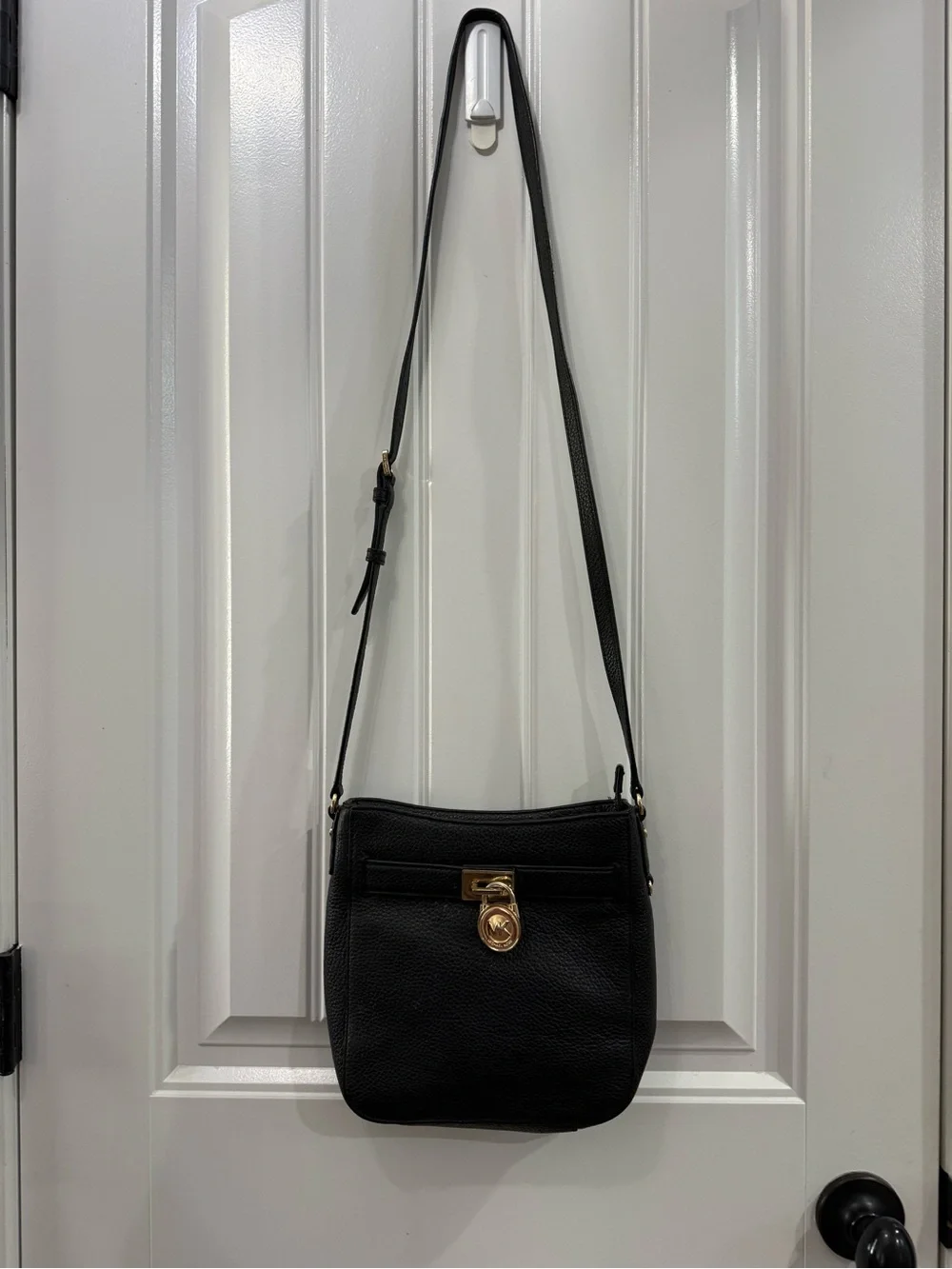 Michael Kors Black Pebbled Leather Crossbody with Gold Hardware